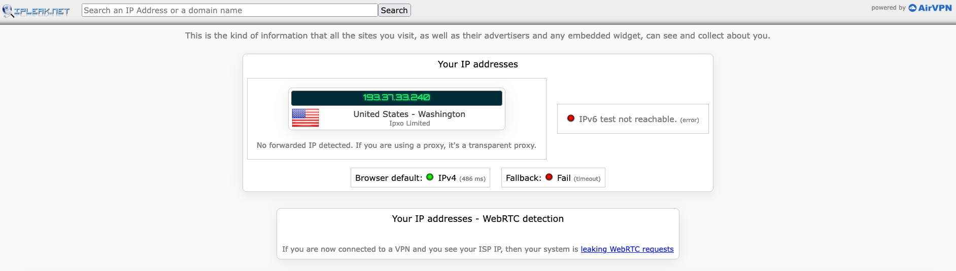 ip address test connected