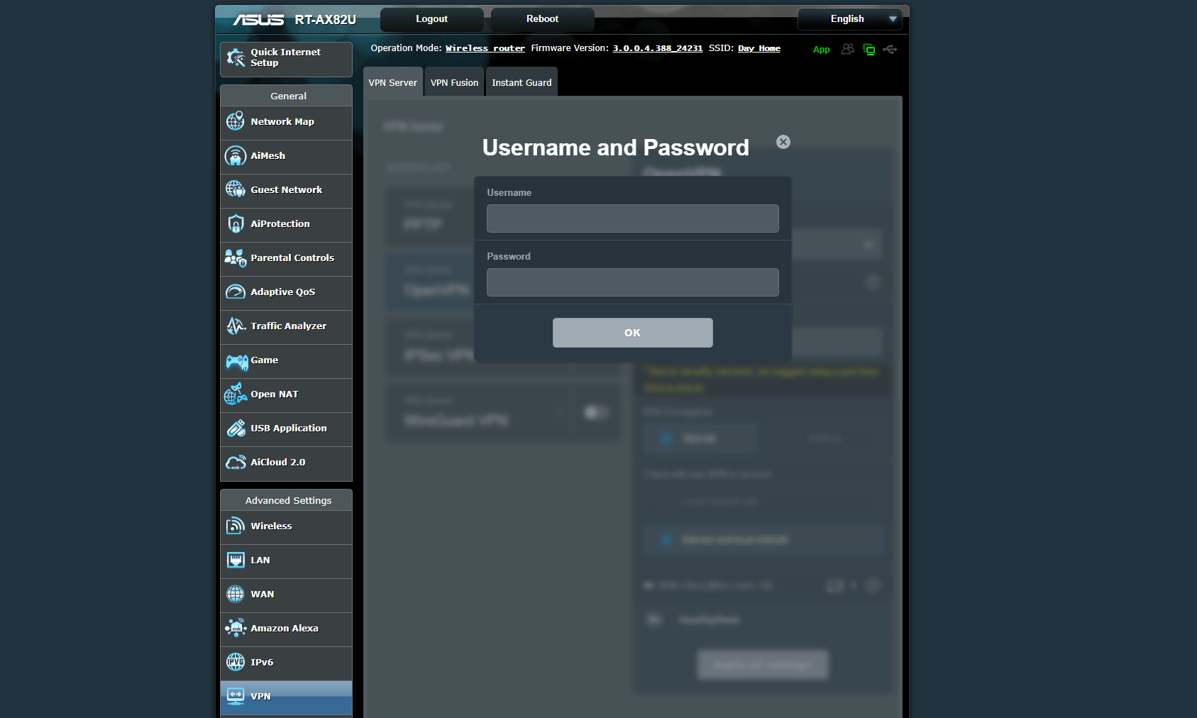 router panel vpn settings